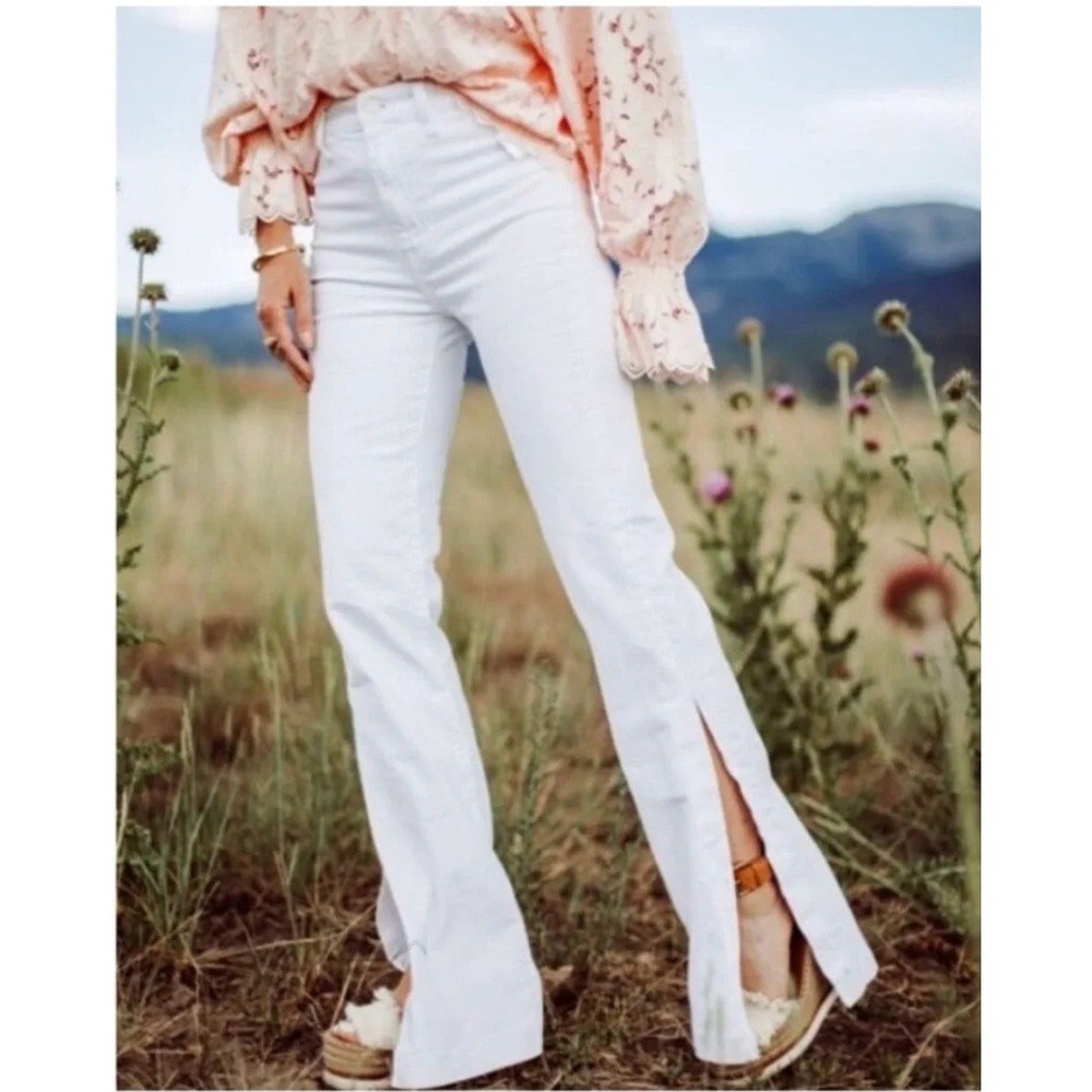 7 For All Mankind Women's High-Slit Flare White Jeans Sz 24 NWT